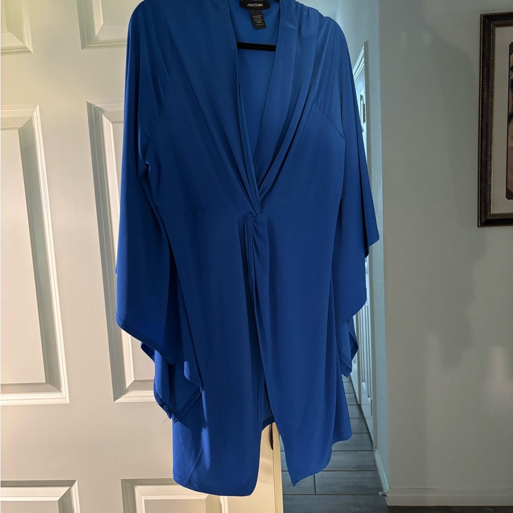Ashley Stewart Blue Draped Blouse